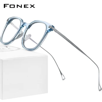 FONEX-Acetát Titán Szemüveg Keret Férfi Retro Tér Felírt Szemüveget a Nők 2022 Vintage Rövidlátás Optikai Szemüveg F85698