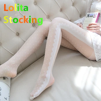 Anime Lolita Harisnya Lány Cosplay Szerelem Bowknot Dot Vékony Csipke Szexi Leggings Női Zokni