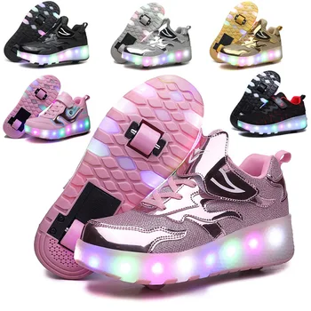 Gyermek görkorcsolya, fiúk LED villogó cipő USB töltés lányok szabadtéri sportok tanuló görkorcsolya Új trend