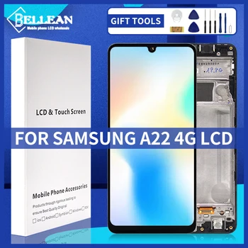 6.4 Inch Eredeti A225 Kijelző Samsung Galaxy A22 4G LCD érintőképernyő Digitalizáló SM-A225F Közgyűlés Kerettel